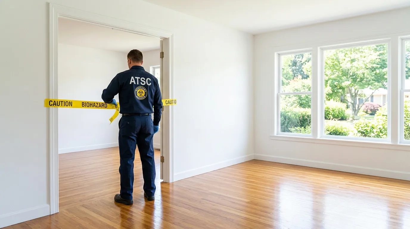 Certified biohazard cleanup crew performing Decomposition Cleanup in The Woodlands